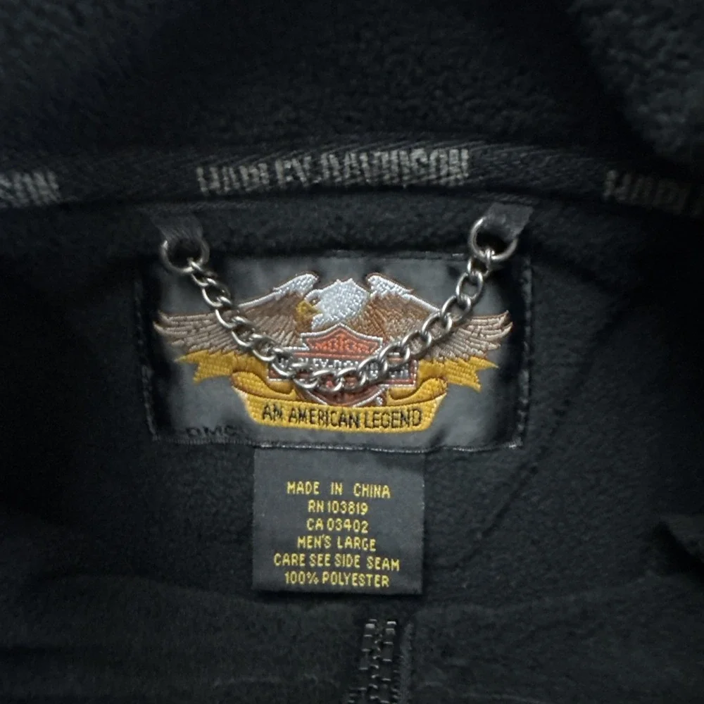 Harley Davidson Mens Long Sleeve Fleece Pullover Black Size Lg Quarter Zip Y2K